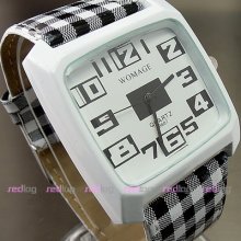 Fashion Cute Quartz Hours Dial Leather Girl White Black Young Wristwatch A061