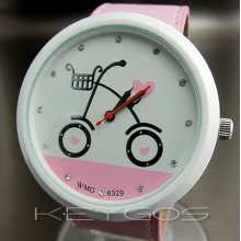 Fashion Cute Quartz Hours Dial Pink Leather Girl Lady Young Wrist Watch Wv060