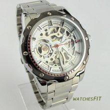 Fashion Hot Hollow Skeleton Automatic Mechanical S/steel Men's Wrist Watch