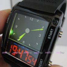 Fashion Hours Date Alarm Led Lcd Black Rubber Unisex Men Wrist Watch W041