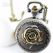 .fashion M Size Rose Flower Design Pocket Watch Necklace ,sweater Ne