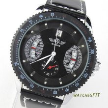 Fashion Mens Automatic Mechanical Black Strap Analog Calendar Wrist Watch