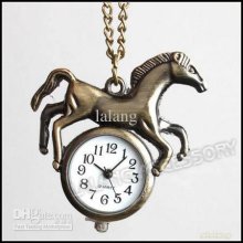 Fashion New Alloy Horse Shape Electron Pocket Watch With Long Iron W