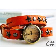 Fashion Retro Watch Rivet Leather Spirap Two Times Spiral Electronic