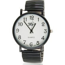 Fashion Round Shaped White Watch Dial Flexible Retractable Watchband Men' Electr