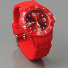 Fashion Rubber Band Quartz Digital Wrist Watch - Red