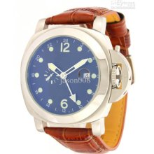 Fashion Watch Luminor Marina Automatic Steel Blue Dial Brown Leather