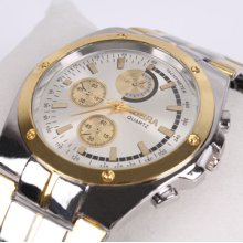 Fashion White Dial Pate Quartz Hand Sport Men Wrist Watch Steel Gift