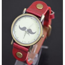 Fashion Women Girl Boys Black Beard Dial Unisex Leather Bracelet Wristwatch