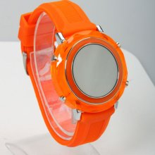 Fashion Women Ladies Girls Sport Crystal Shell Digital Led Wrist Watch Orange