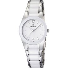 Festina Ladies Analogue Watch F16534/1 With Stainless Steel Strap And White Dial