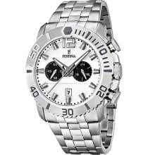 Festina Men's Quartz Watch With White Dial Chronograph Display And Silver Stainless Steel Bracelet F16613/1