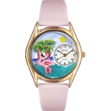 Flamingo Pink Italian Leather Band And Goldtone Watch C0150010 Colorful Face