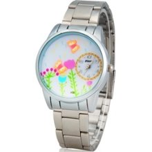 Flower & Butterfly Design Water Resistant Quartz Movement Analog Watch with Allo