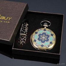 Flower Pattern Cover Mens Ladies Women Pocket Watch