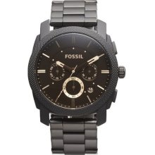 Fossil Black Ion Plated Stainless Steel Chronograph Mens Watch Fs4682