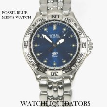 Fossil Blue Menâ€™s Blue Dial 50m Wr Sport Watch Flawless Condition