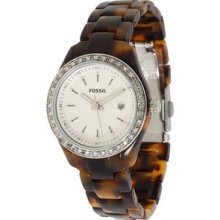 Fossil Brown Tortoise Resin Chronograph Crystal Es2680 Womans Watch