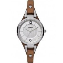 Fossil Es3060 Unisex Brown Leather Stainless Steel Case Watch