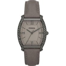 Fossil Gray Leather Crystal Chronograph Es3128 Ladie's Woman's Watch