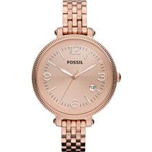 Fossil Ladies Rose Gold Stainless Steel Case and Bracelet Rose Gold Dial Date ES3130