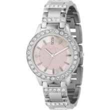 Fossil Pink Mother Of Pearl Dial Women's Watch Encrusted Crystals Accent Glitz