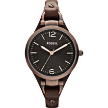 Fossil Womens Georgia Analog Stainless Watch - Brown Leather Strap - Black Dial - ES3200