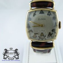 Freemasonry Elgin Art Deco Watch - 10 Karat Gold Filled - Runs