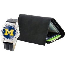 Game Time Black Col-Wwg-Mic Men'S Col-Wwg-Mic University Of Michigan Analog Strap Watch And Wallet Set