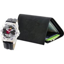 Game Time Black Nba-Wwg-Mia2 Miami Heat Nba Wallet Amp Watch Gift Set