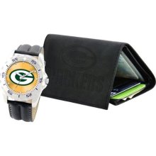 Game Time Black Nfl-Wwg-Gb Green Bay Packers Nfl Men'S Watch Amp Wallet Gift Set