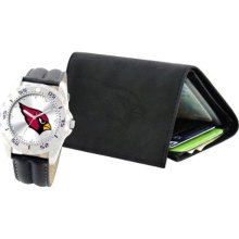 Game Time Black Nfl-Wwg-Ari Men'S Nfl-Wwg-Ari Arizona Cardinals Round Analog Strap Watch And Wallet Set