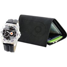 Game Time Black Nhl-Wwg-Phi Men'S Nhl-Wwg-Phi Philadelphia Flyers Analog Strap Watch And Wallet Set