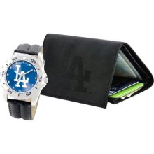 Game Time Silver Mlb-Wwg-La Men'S Mlb-Wwg-La Los Angeles Dodgers Analog Strap Watch And Wallet Set