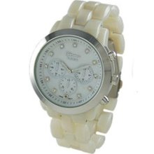 Geneva Large Mother of Pearl and Crystal Faux Chronograph Watch ...