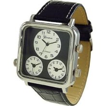 Geneva Platinum 1332358 Triple time zone Faux Leather Watch - BLA ...