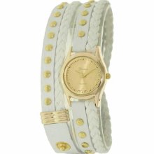 Geneva Platinum Women's 9618.Gold.White White Leather Quartz Watch with Gold Dial