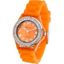 Geneva Platinum Women's Quartz Orange Silicone Rubber Strap Watch