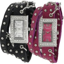 Geneva Platinum Women's Rhinestone Chain Studded Wrap-around Watch (Hot PInk)