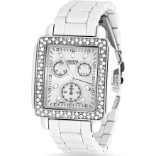 Geneva Stainless Steel White Square Deco Fashion Watch