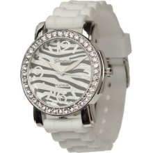 Geneva White Zebra Silicone Rubber Jelly Watch With Crystals Large Face