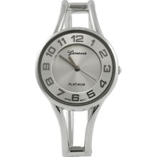 Geneva Womens Platinum Polished Bangle Watch Silver