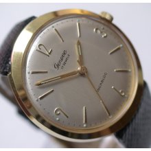 Geneve Aster Men's Gold Swiss Made 17Jwl Hidden Lugs Watch w/ New Lizard Strap