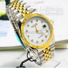 Gold Between Big Dial Quartz Man Steel Belt Business Watch 2012 New