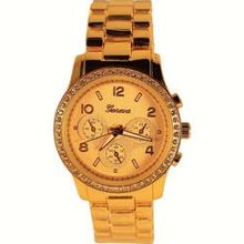 Gold Crystal Bezel Womenâ€™s Geneva Watch W/ Perfume