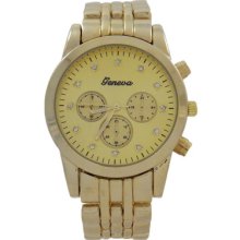 Gold Geneva Watch With Crystals Hour Markers For Women