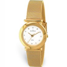 Gold Skagen Ladies Gold Mesh Bracelet Watch - Jewelry