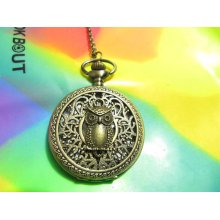 Gorgeous jewerly charm The luck owl Pocket Watch Necklace Pendant