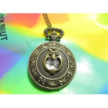 Gorgeous jewerly Twelve constellation ,luck owl Pocket Watch Necklace Pendant