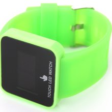 Green Led Digital Touch Screen Colorful Silicone Date Unisex Sport Wrist Watch